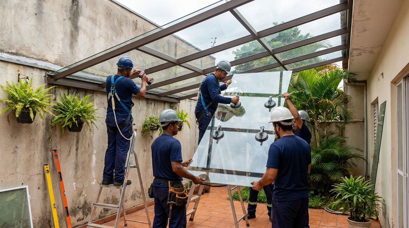 Instalação de cobertura de vidro em Macaé-RJ