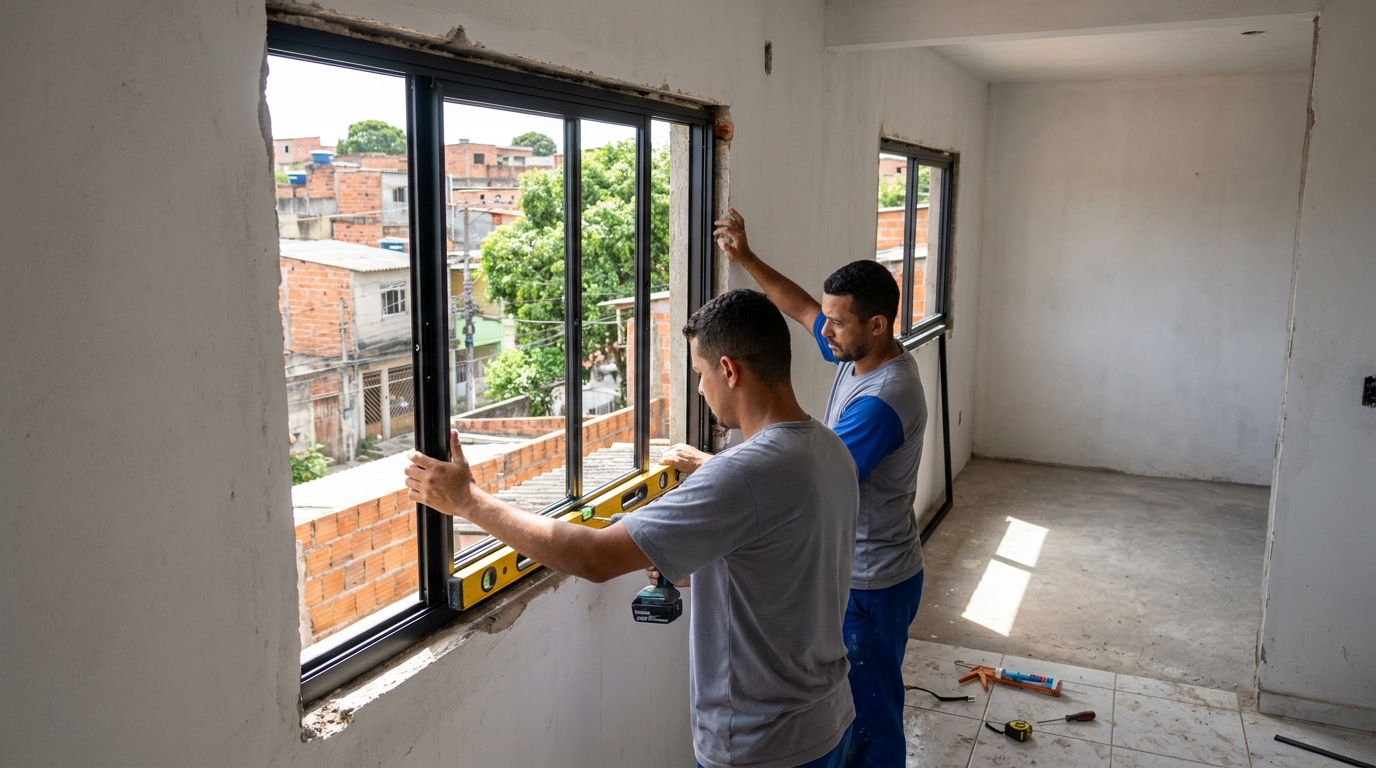 Esquadria de alumínio em obra em Macaé-RJ