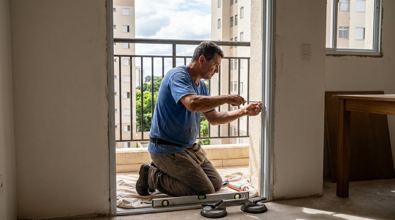 Janela de vidro em apartamento alto em Macaé-RJ